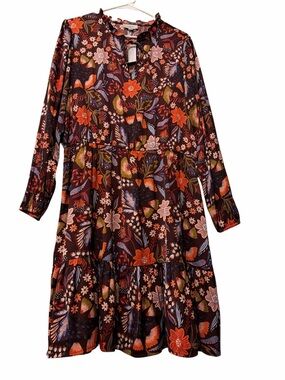 ✨ NWT Loft Outlet Floral Boho Tiered Midi Dress Long Sleeve Sz XL Dress✨